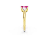 Yellow gold Three-Stone Oval Cut Cut Diamond Ring with Trillion Side Stones and Four-Prong Setting_2