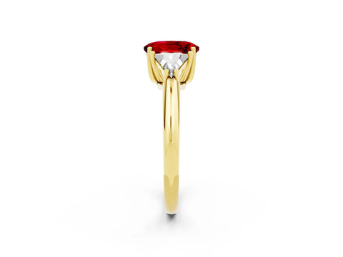 Yellow gold Three-Stone Oval Cut Cut Diamond Ring with Trillion Side Stones and Four-Prong Setting_2