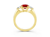 Yellow gold Three-Stone Oval Cut Cut Diamond Ring with Trillion Side Stones and Four-Prong Setting_3