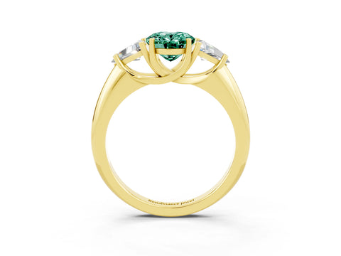 Yellow gold Three-Stone Oval Cut Cut Diamond Ring with Trillion Side Stones and Four-Prong Setting_3