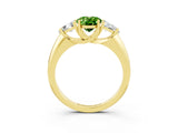 Yellow gold Three-Stone Oval Cut Cut Diamond Ring with Trillion Side Stones and Four-Prong Setting_3