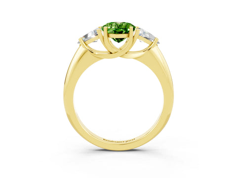 Yellow gold Three-Stone Oval Cut Cut Diamond Ring with Trillion Side Stones and Four-Prong Setting_3