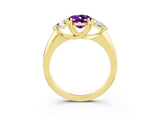 Yellow gold Three-Stone Oval Cut Cut Diamond Ring with Trillion Side Stones and Four-Prong Setting_3