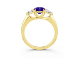 Yellow gold Three-Stone Oval Cut Cut Diamond Ring with Trillion Side Stones and Four-Prong Setting_3