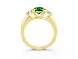 Yellow gold Three-Stone Oval Cut Cut Diamond Ring with Trillion Side Stones and Four-Prong Setting_3