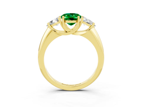 Yellow gold Three-Stone Oval Cut Cut Diamond Ring with Trillion Side Stones and Four-Prong Setting_3