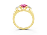 Yellow gold Three-Stone Oval Cut Cut Diamond Ring with Trillion Side Stones and Four-Prong Setting_3