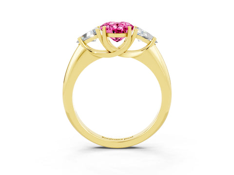Yellow gold Three-Stone Oval Cut Cut Diamond Ring with Trillion Side Stones and Four-Prong Setting_3