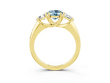 Yellow gold Three-Stone Oval Cut Cut Diamond Ring with Trillion Side Stones and Four-Prong Setting_3