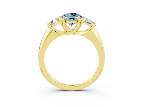 Yellow gold Three-Stone Oval Cut Cut Diamond Ring with Trillion Side Stones and Four-Prong Setting_3