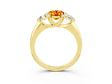 Yellow gold Three-Stone Oval Cut Cut Diamond Ring with Trillion Side Stones and Four-Prong Setting_3