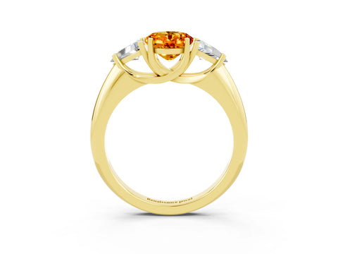 Yellow gold Three-Stone Oval Cut Cut Diamond Ring with Trillion Side Stones and Four-Prong Setting_3