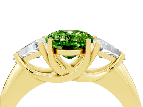 Yellow gold Three-Stone Oval Cut Cut Diamond Ring with Trillion Side Stones and Four-Prong Setting_4