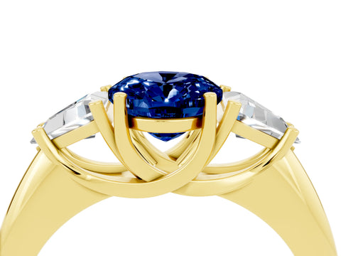 Yellow gold Three-Stone Oval Cut Cut Diamond Ring with Trillion Side Stones and Four-Prong Setting_4