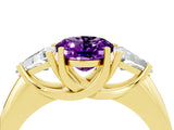 Yellow gold Three-Stone Oval Cut Cut Diamond Ring with Trillion Side Stones and Four-Prong Setting_4