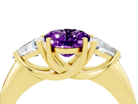 Yellow gold Three-Stone Oval Cut Cut Diamond Ring with Trillion Side Stones and Four-Prong Setting_4