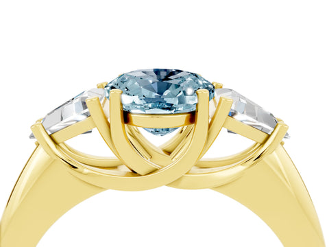 Yellow gold Three-Stone Oval Cut Cut Diamond Ring with Trillion Side Stones and Four-Prong Setting_4