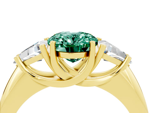 Yellow gold Three-Stone Oval Cut Cut Diamond Ring with Trillion Side Stones and Four-Prong Setting_4