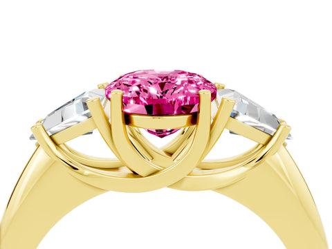 Yellow gold Three-Stone Oval Cut Cut Diamond Ring with Trillion Side Stones and Four-Prong Setting_4