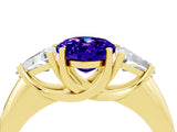 Yellow gold Three-Stone Oval Cut Cut Diamond Ring with Trillion Side Stones and Four-Prong Setting_4