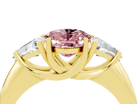 Yellow gold Three-Stone Oval Cut Cut Diamond Ring with Trillion Side Stones and Four-Prong Setting_4