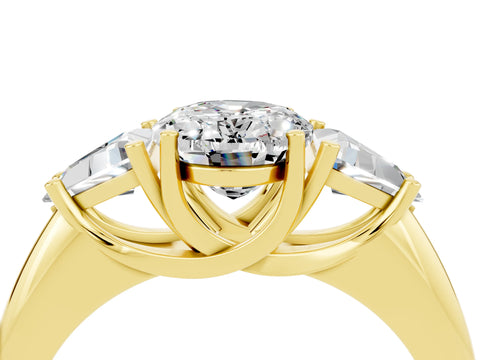 Yellow gold Three-Stone Oval Cut Cut Diamond Ring with Trillion Side Stones and Four-Prong Setting_4