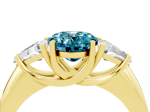 Yellow gold Three-Stone Oval Cut Cut Diamond Ring with Trillion Side Stones and Four-Prong Setting_4