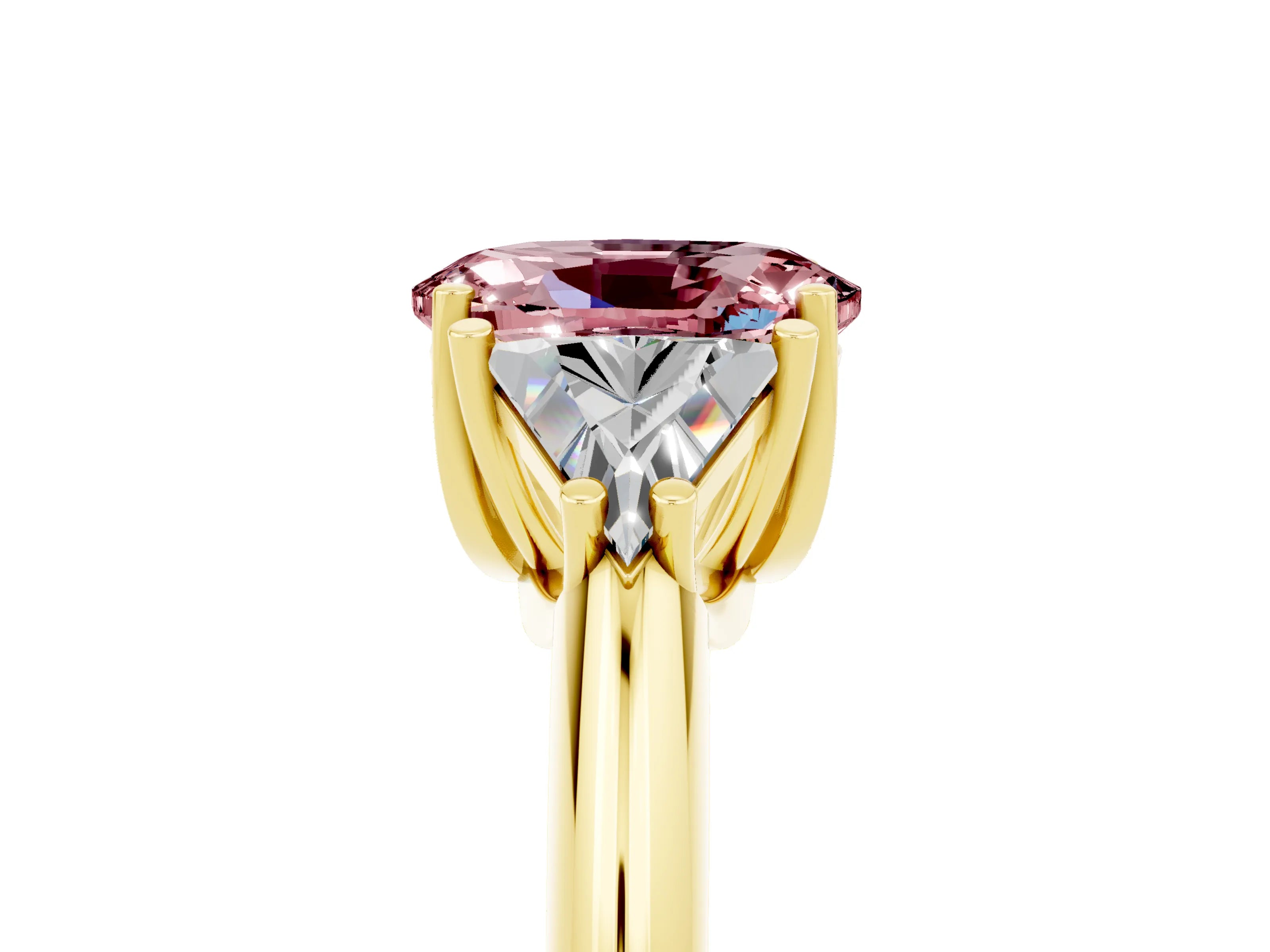 Yellow gold Three-Stone Oval Cut Cut Diamond Ring with Trillion Side Stones and Four-Prong Setting_5