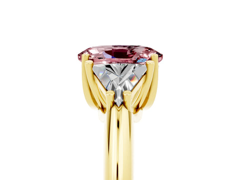 Yellow gold Three-Stone Oval Cut Cut Diamond Ring with Trillion Side Stones and Four-Prong Setting_5