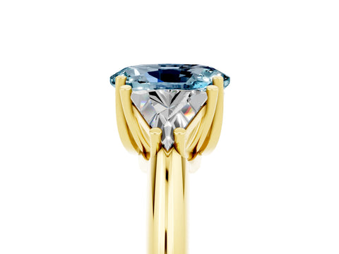 Yellow gold Three-Stone Oval Cut Cut Diamond Ring with Trillion Side Stones and Four-Prong Setting_5