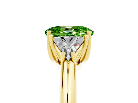 Yellow gold Three-Stone Oval Cut Cut Diamond Ring with Trillion Side Stones and Four-Prong Setting_5