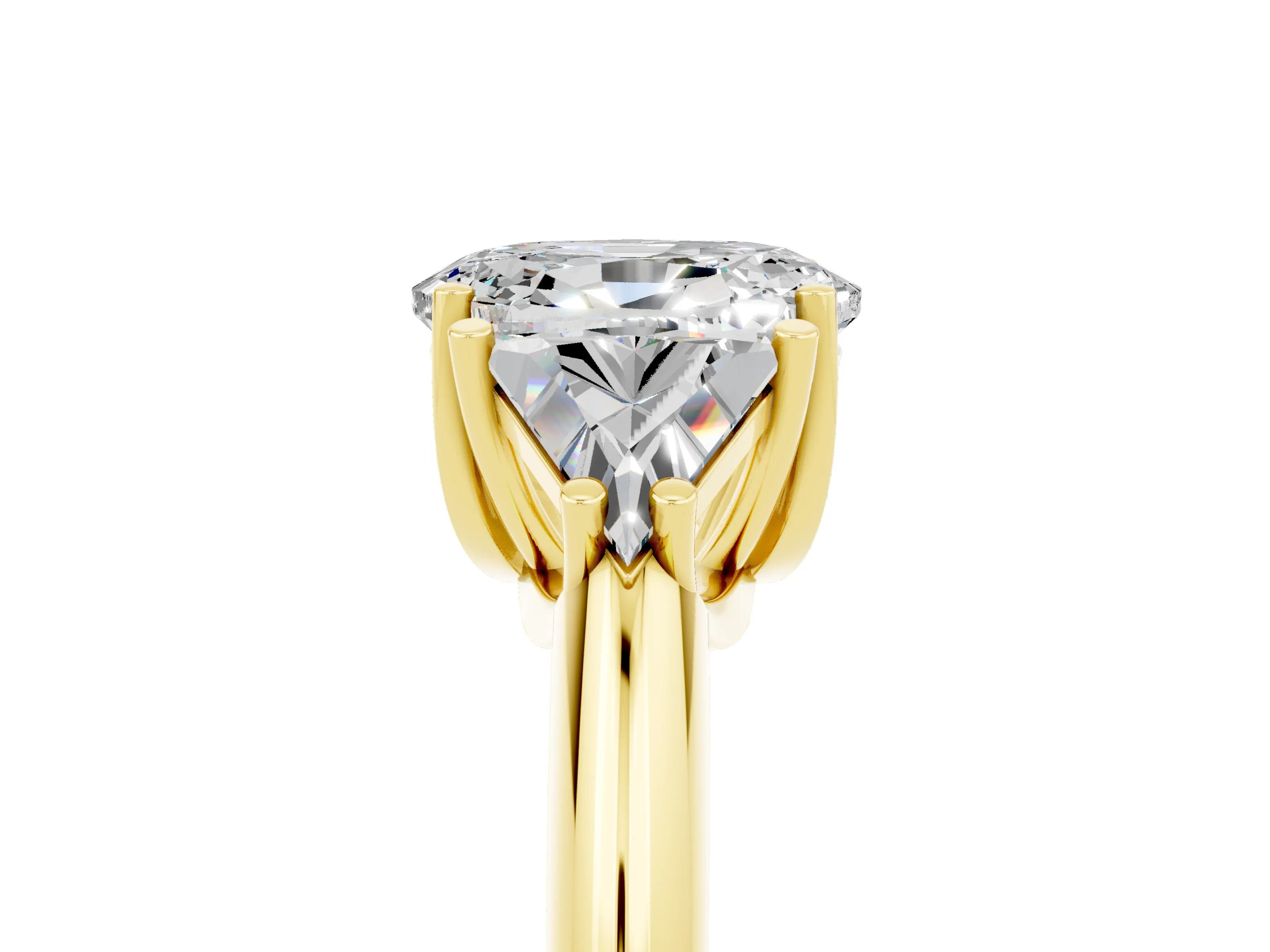 Yellow gold Three-Stone Oval Cut Cut Diamond Ring with Trillion Side Stones and Four-Prong Setting_5