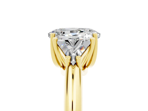 Yellow gold Three-Stone Oval Cut Cut Diamond Ring with Trillion Side Stones and Four-Prong Setting_5