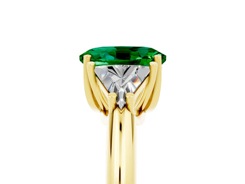 Yellow gold Three-Stone Oval Cut Cut Diamond Ring with Trillion Side Stones and Four-Prong Setting_5