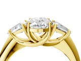 Yellow gold Three-Stone Oval Cut Cut Diamond Ring with Trillion Side Stones and Four-Prong Setting_7