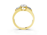 Yellow gold Three-Stone Oval Cut Cut Diamond Ring with Trillion Side Stones on a Split Shank Band_12