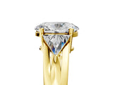 Yellow gold Three-Stone Oval Cut Cut Diamond Ring with Trillion Side Stones on a Split Shank Band_14