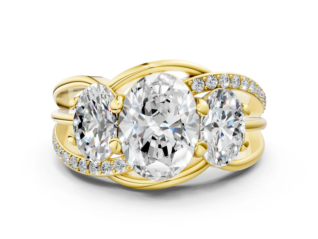 Yellow gold Three-Stone Oval Cut Cut Diamond Split Shank Prong Set Ring_7