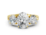 Yellow gold Three-Stone Oval Cut Cut Milgrain Band Prong Setting Ring_13