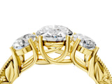 Yellow gold Three-Stone Oval Cut Cut Milgrain Pavé Engagement Ring_19