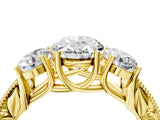 Yellow gold Three-Stone Oval Cut Cut Milgrain Pavé Engagement Ring_7