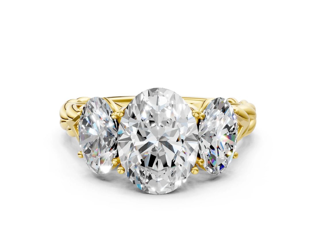 Yellow gold Three-Stone Oval Cut Diamond Braided Band Ring with Four-Prong Setting_37