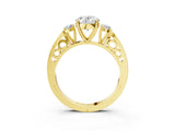 Yellow gold Three-Stone Oval Cut Diamond Cathedral Engagement Ring with Prong Setting_9