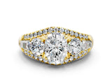 Yellow gold Three-Stone Oval Cut Diamond Engagement Ring with Pave Band and Prong Setting_2