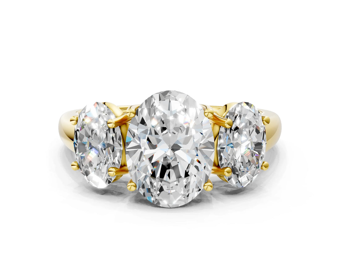 Yellow gold Three-Stone Oval Cut Diamond Engagement Ring with Prong Setting_3