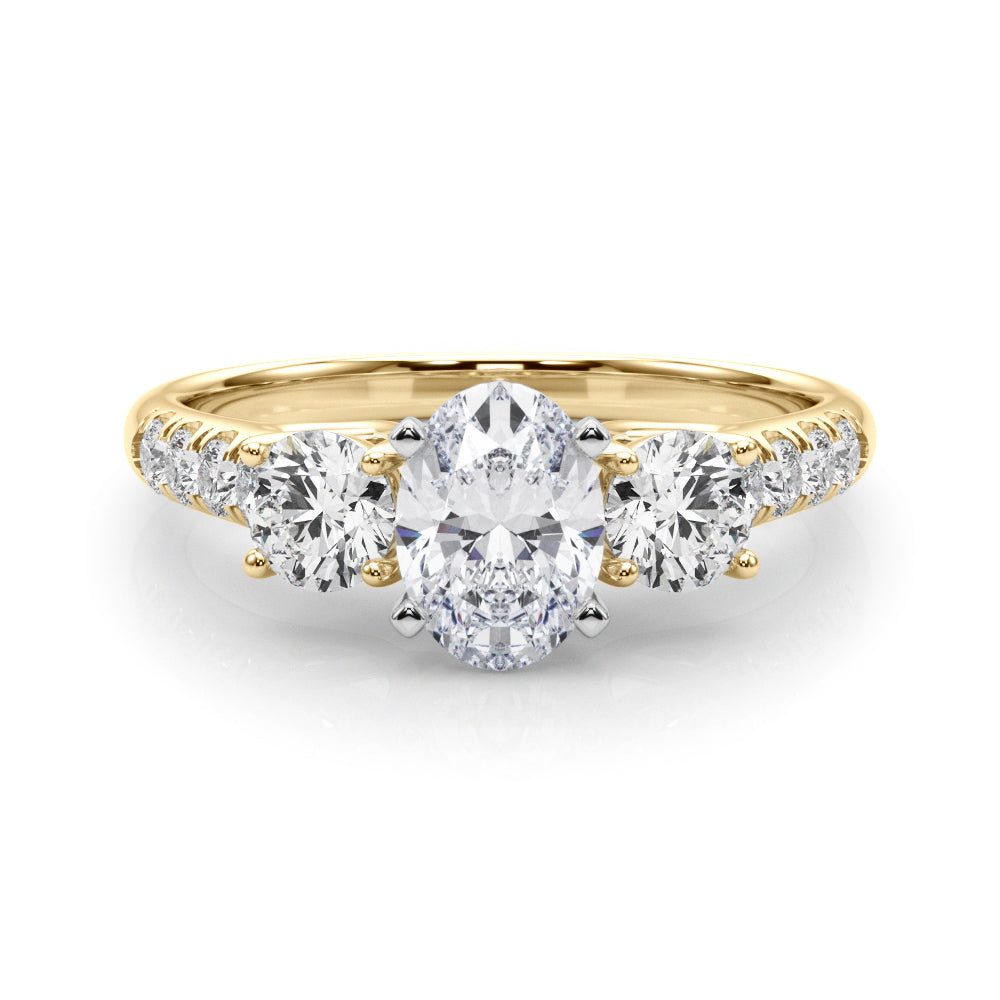 Yellow gold Three-Stone Oval Cut Diamond Pavé Band with Four-Prong Setting 1