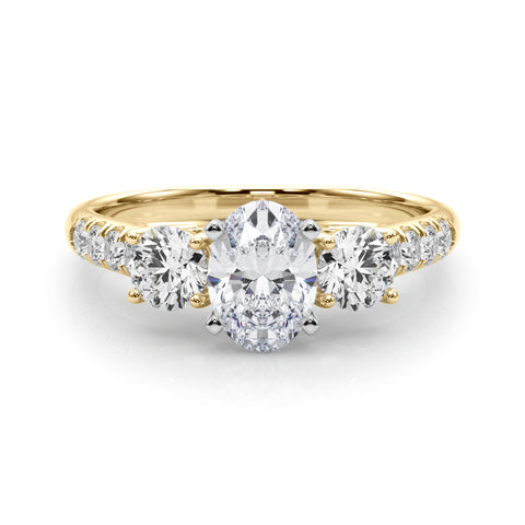 Yellow gold Three-Stone Oval Cut Diamond Pavé Band with Four-Prong Setting 1