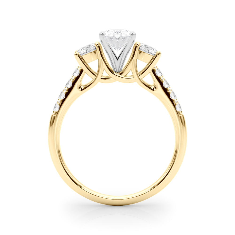 Yellow gold Three-Stone Oval Cut Diamond Pavé Band with Four-Prong Setting 2
