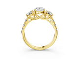 Yellow gold Three-Stone Oval Cut Diamond Pavé Band with Prong Setting_6