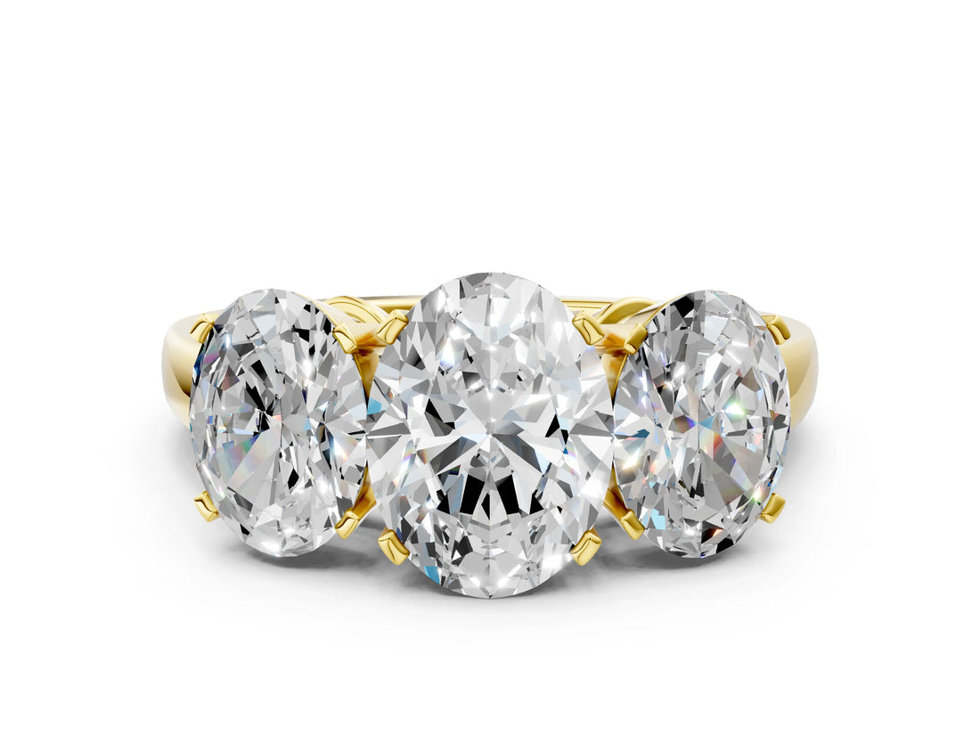 Yellow gold Three-Stone Oval Cut Diamond Ring with Channel Set Band and Four-Prong Setting_18